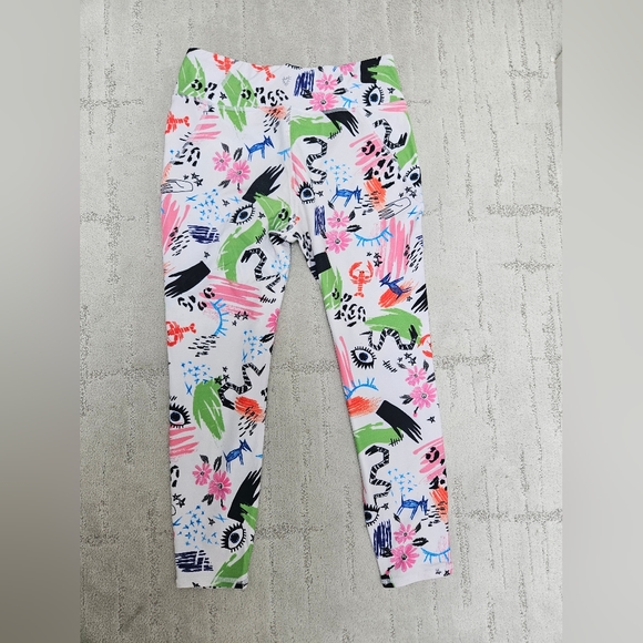 Betsey Johnson M size colorful drawing White Black Pink Green Athleisure Legging - Picture 3 of 4